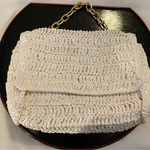 Urban Expressions Cream Woven Shoulder Bag with Gold Chain